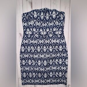 Banana Republic Blue & White Strapless Sheath Dress Size 16 Lined Formal Dressy